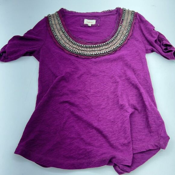 Deletta Tops - Anthropologie Deletta Beaded Scoop Neck Tee Purple Size XS